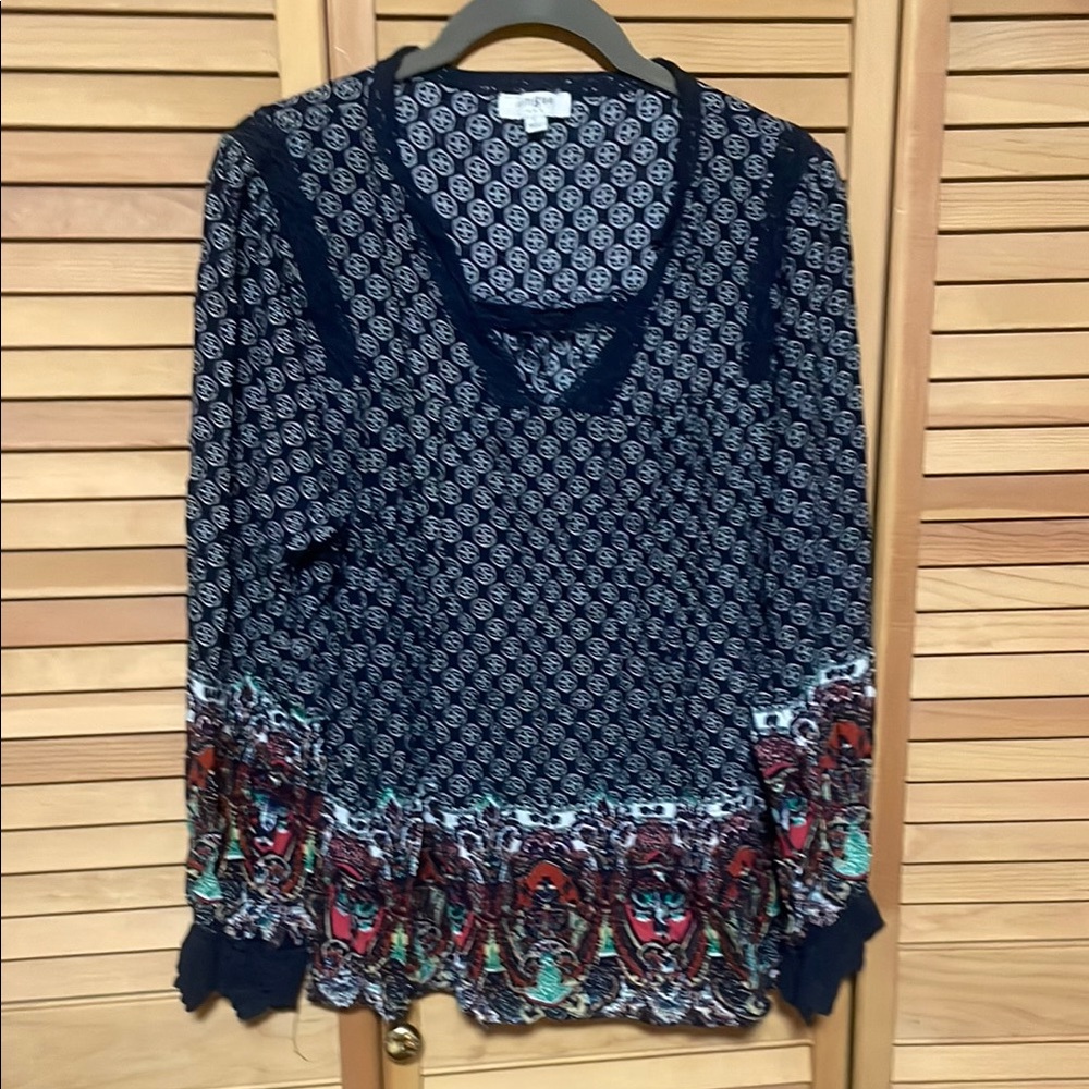 Umgee Blue Graphic Relaxed Blouse